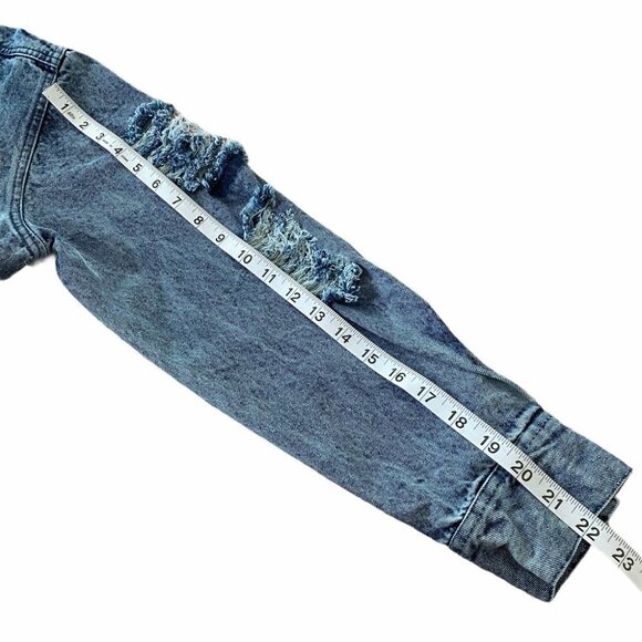 NEW THRILL Destroyed Long Denim Jacket Sz M - Picture 12 of 15